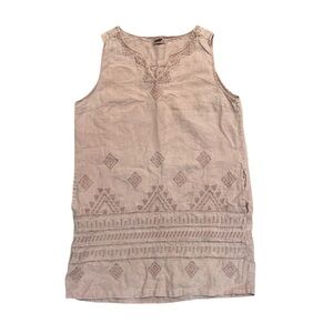 Artisan NY Linen Embroidered VNeck Pocket Shift Dress Boho Lagenlook Sundress L